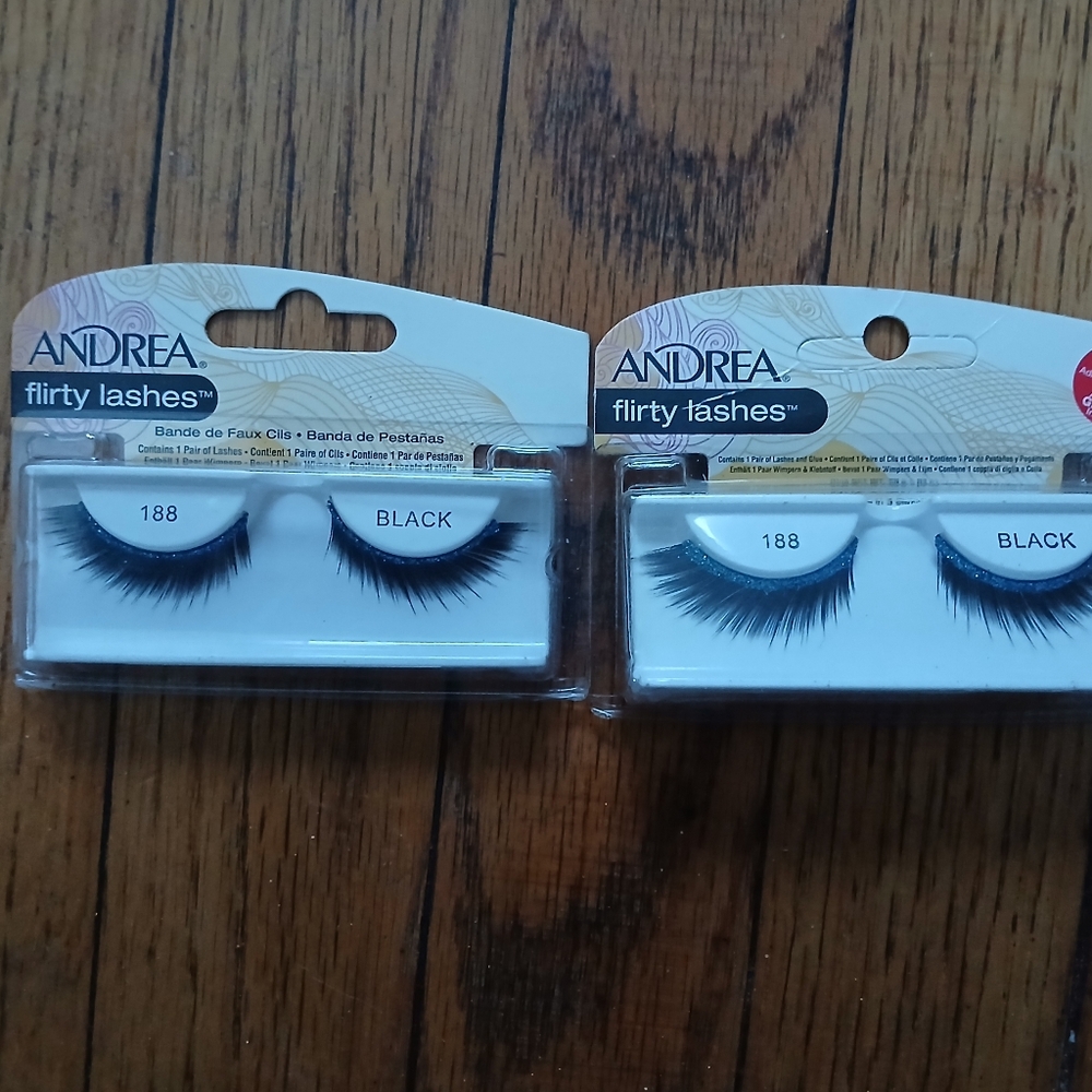 (2) Andrea Flirty Lashes. Black w/Royal Blue Glitter Designs. #188 New!